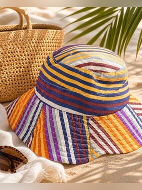 Sun ‘n’ Sand Striped Bucket Hat Wide Brim Packable Beach Vacation OS